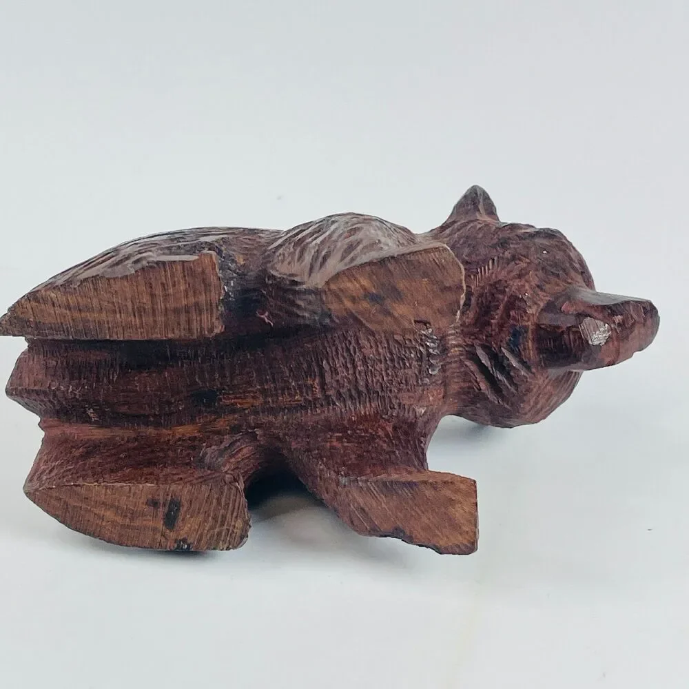 Vintage Hand Carved Ironwood Bear Figurine Rustic Folk Art Animal Sculpture 5